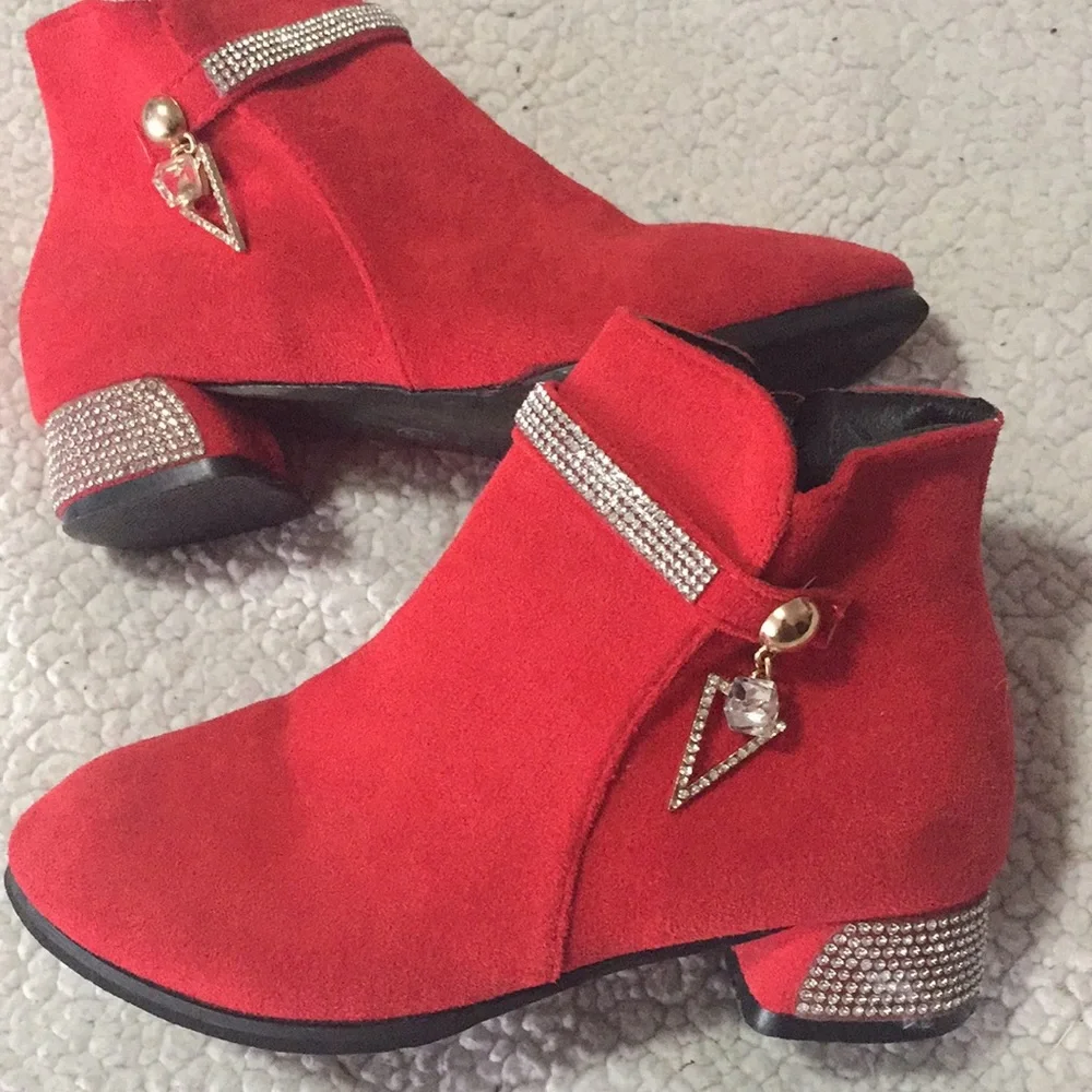 RED FAUX SUADE SHOES